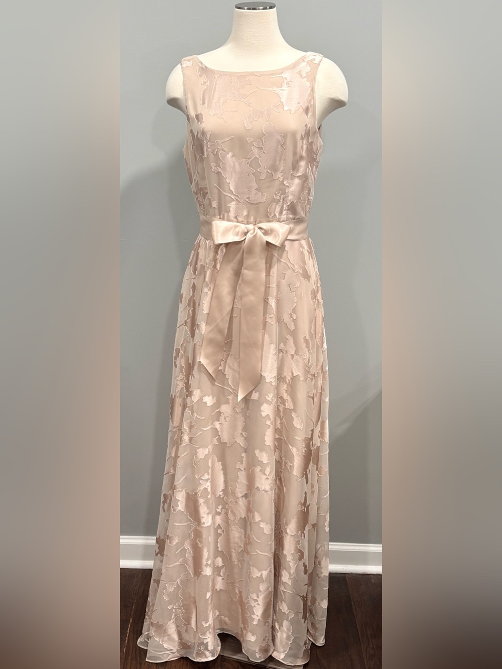 Tahari ASL Women's Champagne Burn-out Ribbon Waist Gown Formal Evening Dress 10